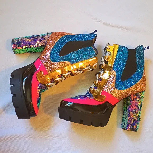 Colorful Glitter Platform Ankle Boots - Picture 4 of 10